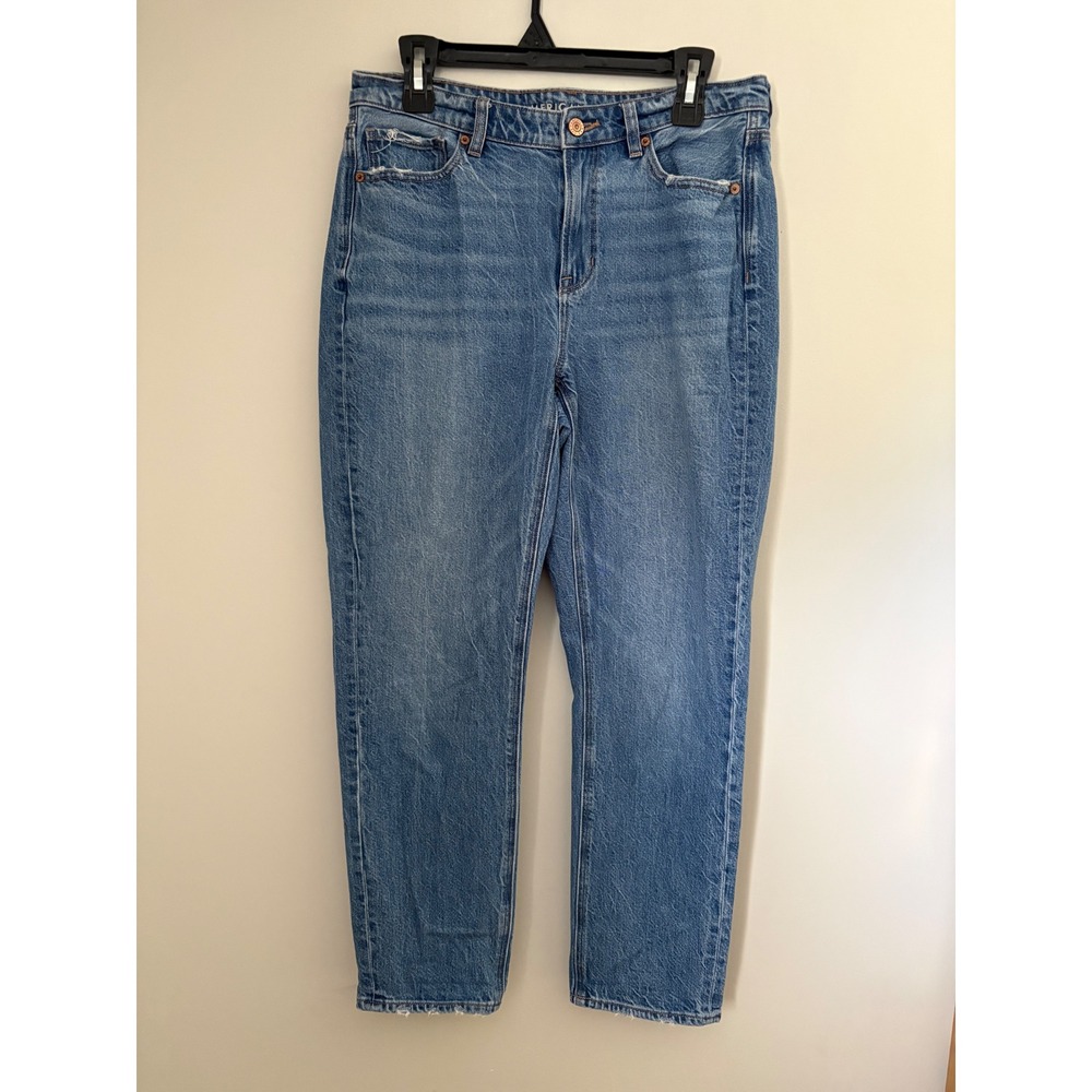 American Eagle Mom Jean Medium Wash High Rise Recycled Cotton Blue Denim Size‎ 8